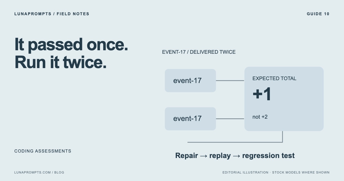 Coding assessments: The code passes the example. What happens on the second event?