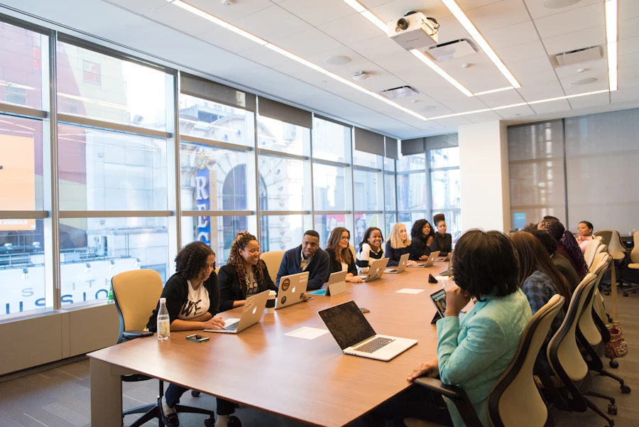 Colleagues gathered around a meeting table